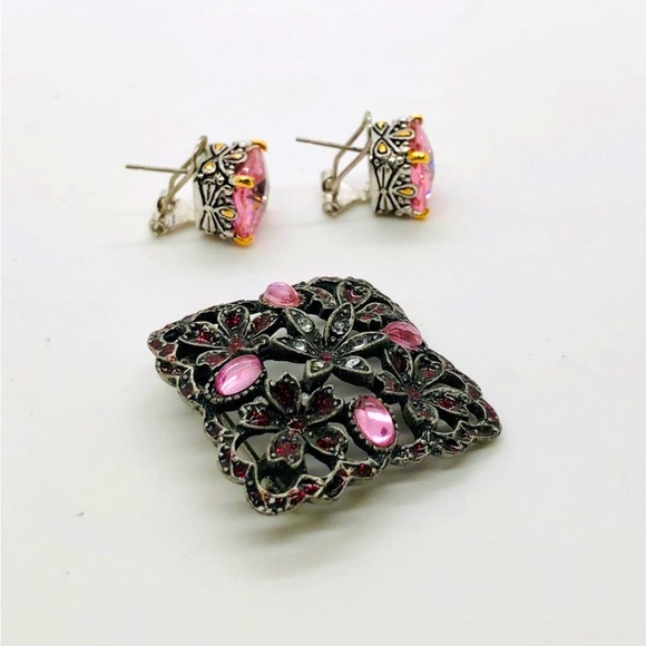 Vintage Pink Rock Candy Crystal Earrings & Brooch - Picture 5 of 10